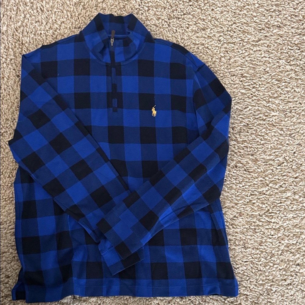 Ralph Lauren Blue and Black Plaid Quarter-Zip